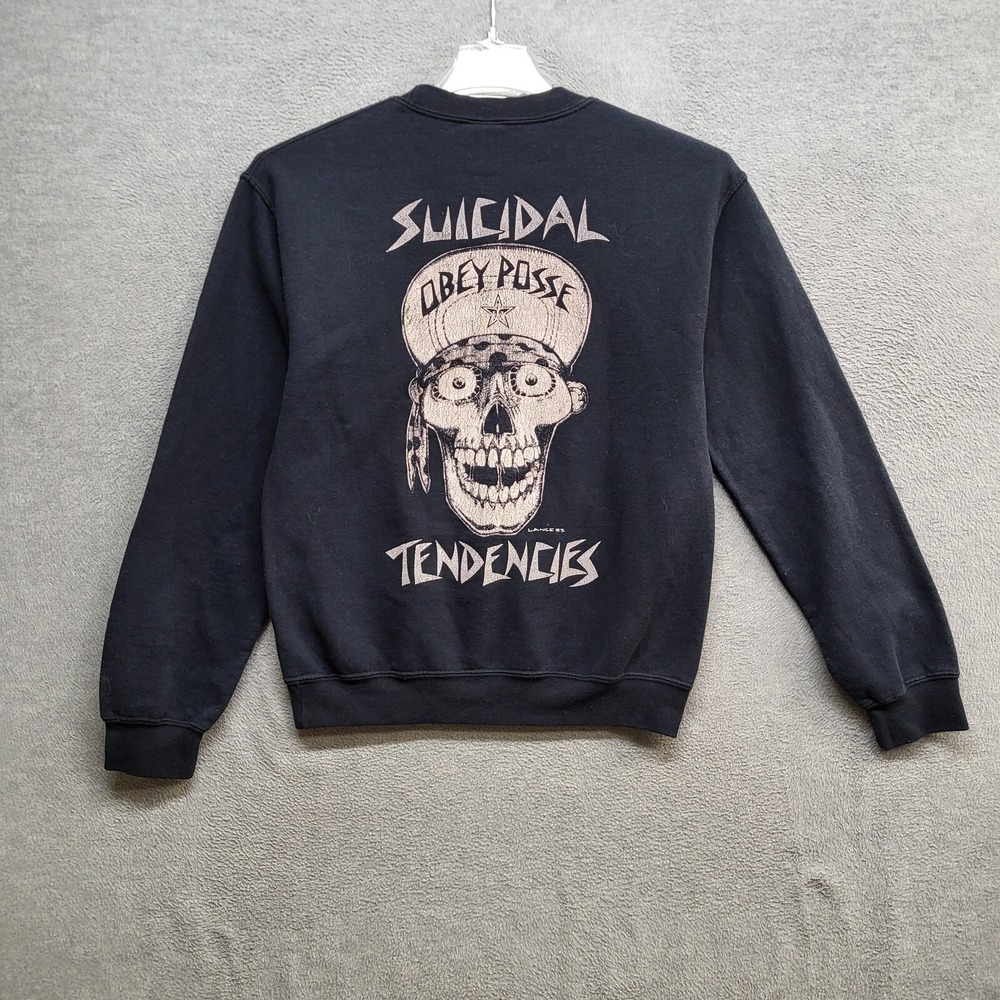 VINTAGE Obey Men Sweatshirt Small Black Y2K Suicidal Tendencies Obey Posse READ